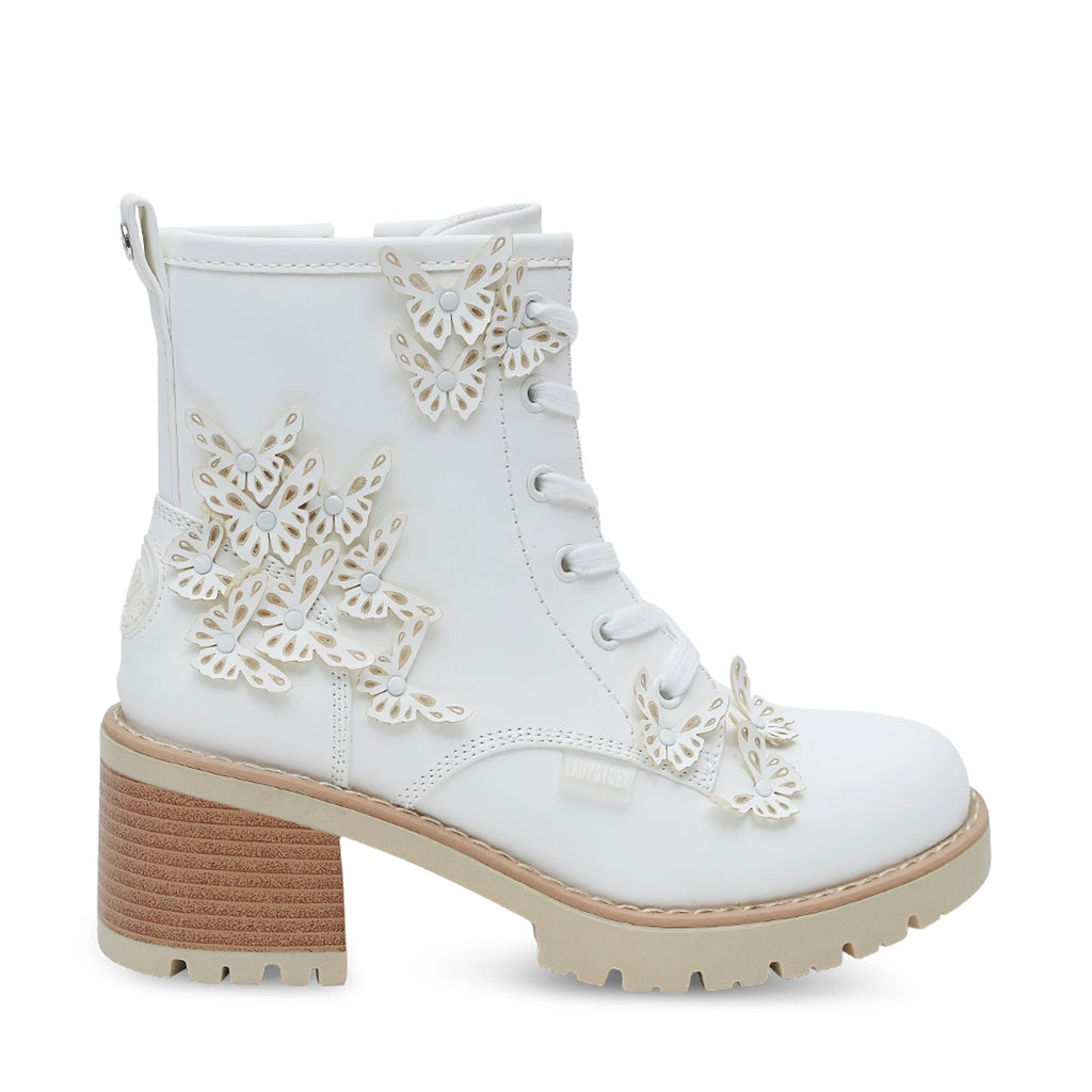 Lady Stork Bota Dominique Cano Curto Salto Bloco Sintético Beige