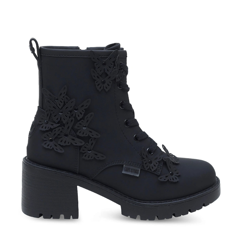 Lady Stork Bota Dominique Cano Curto Salto Bloco Sintético Beige
