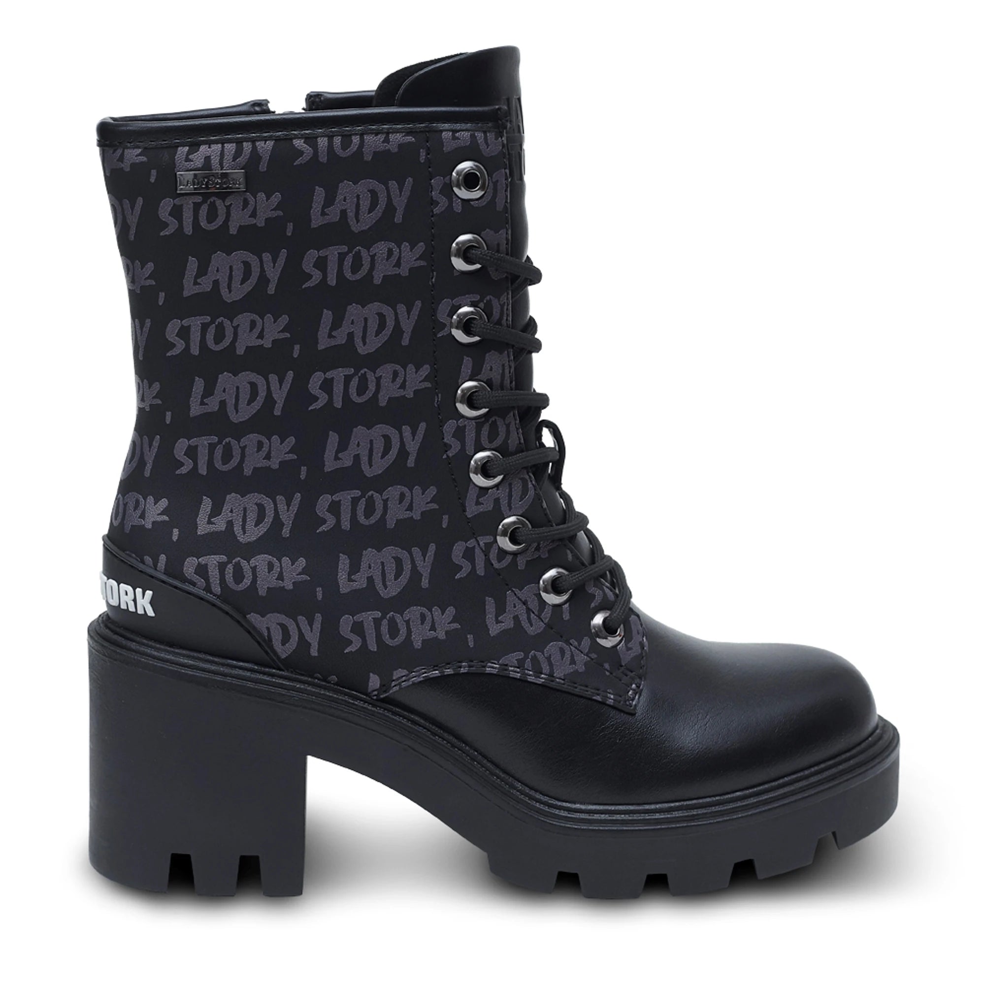 Lady Stork Bota Dominique Cano Curto Salto Bloco Sintético Beige