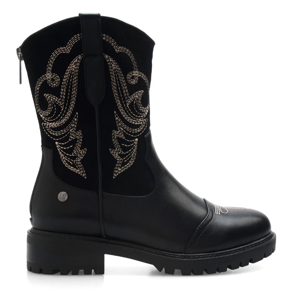 Lady Stork Bota Adabel Cano Curto Salto Bloco Sintético Preto