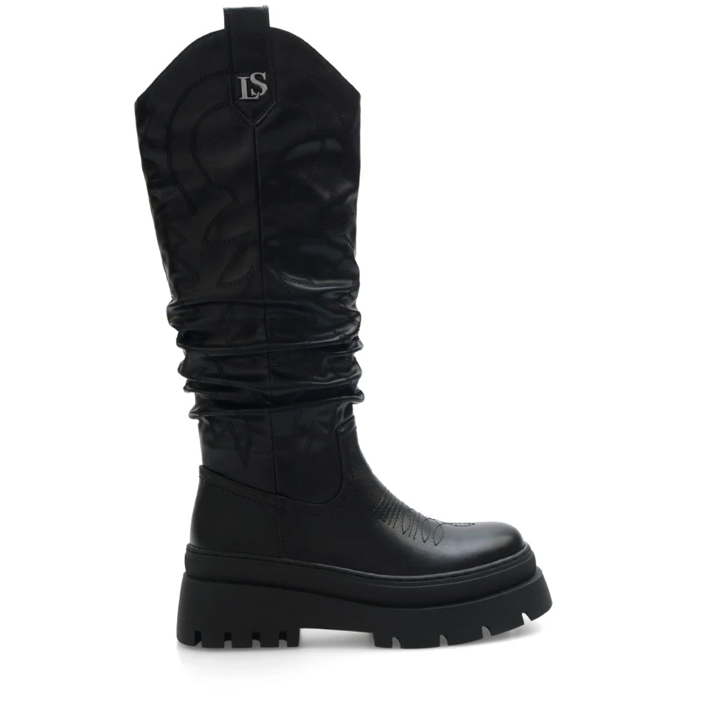 Lady Stork Bota Clarisa Cano Alto Efecto Baggy Tacón Medio Sintético Negro
