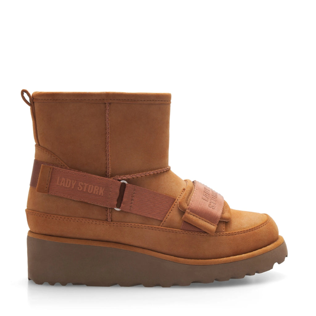 Lady Stork Bota Carly Cano Curto Salto Bloco Sintético Camel