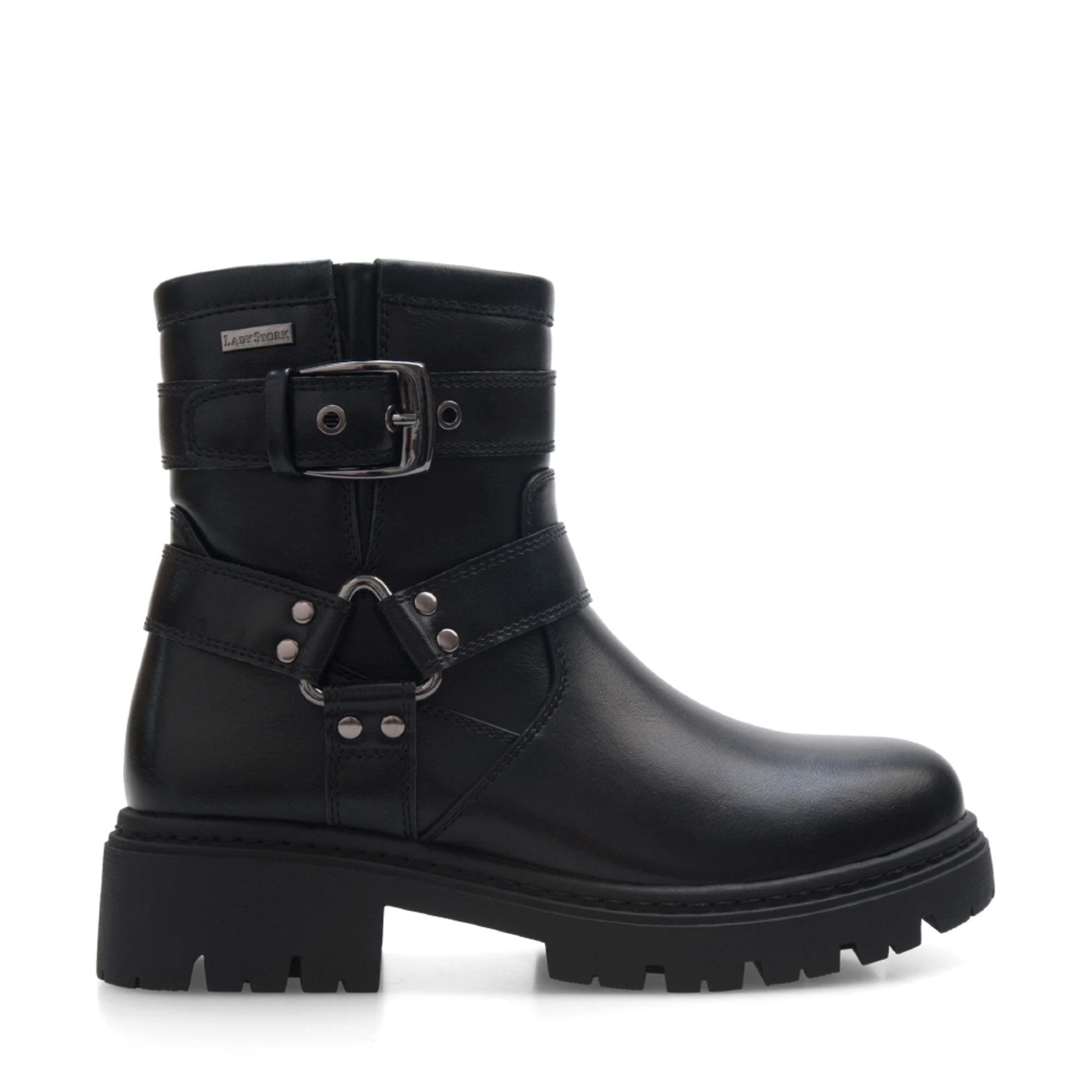 Lady Stork Bota Clarisa Cano Alto Efecto Baggy Tacón Medio Sintético Negro