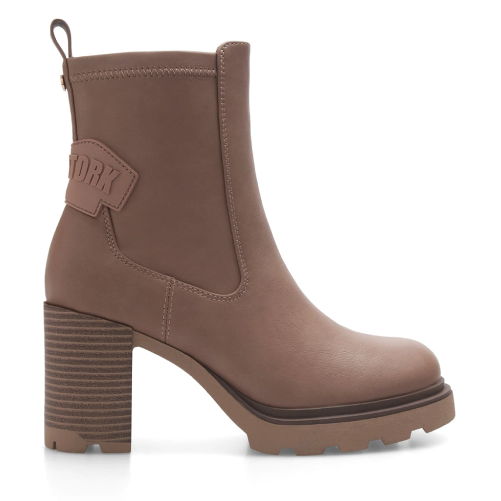 Lady Stork Bota Dominique Cano Curto Salto Bloco Sintético Beige