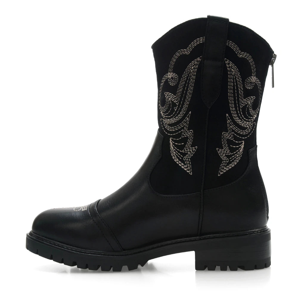 Lady Stork Bota Adabel Cano Curto Salto Bloco Sintético Preto