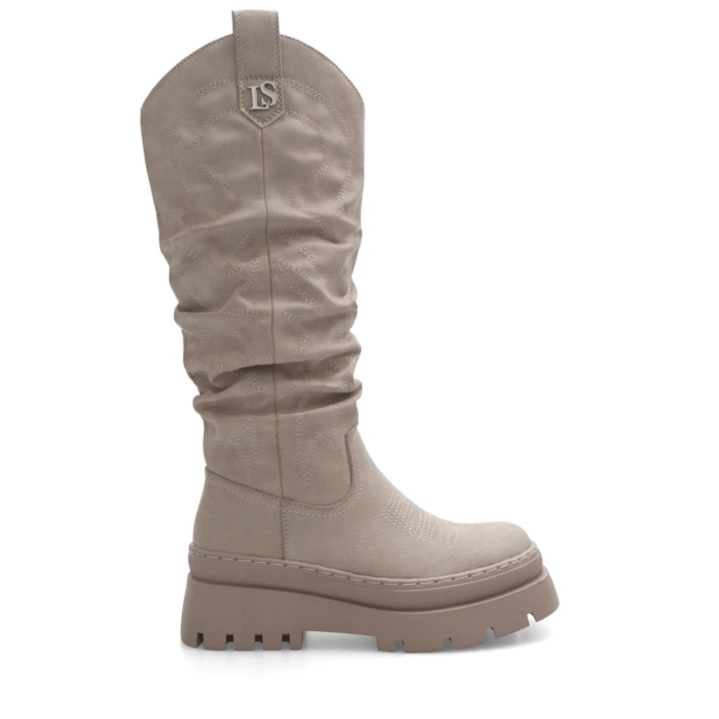 Lady Stork Bota Clarisa Cano Alto Efecto Baggy Tacón Medio Sintético Negro