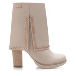 Lady Stork Bota Dominique Cano Curto Salto Bloco Sintético Beige