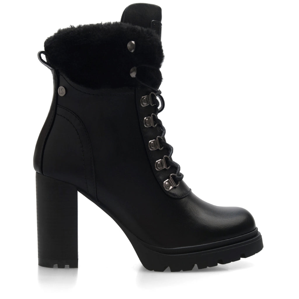 Lady Stork Bota Dominique Cano Curto Salto Bloco Sintético Beige