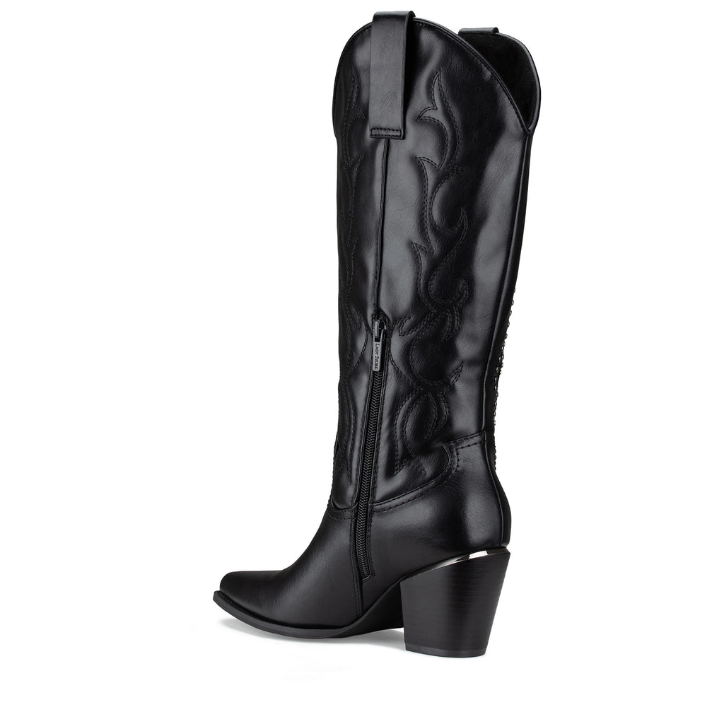 Lady Stork Bota Arly Cano Curto Salto Bloco Sintético Negro