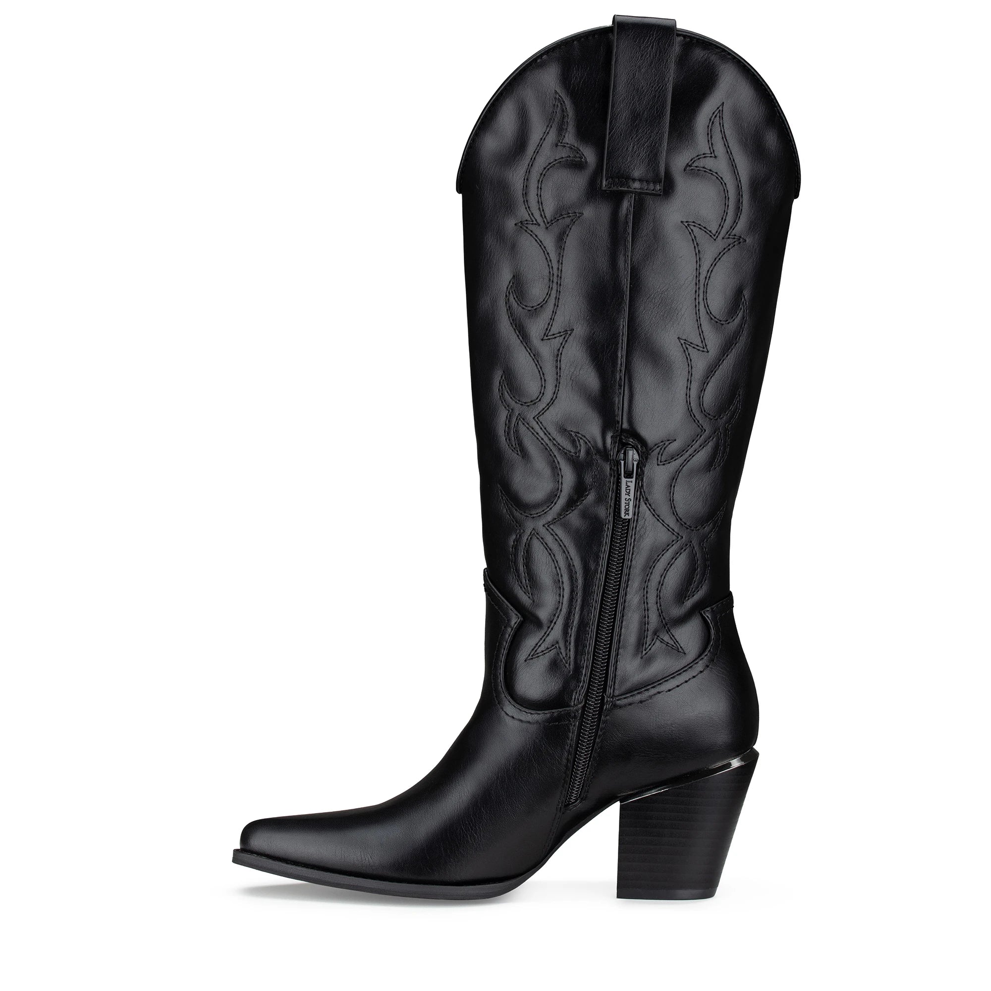 Lady Stork Bota Arly Cano Curto Salto Bloco Sintético Negro