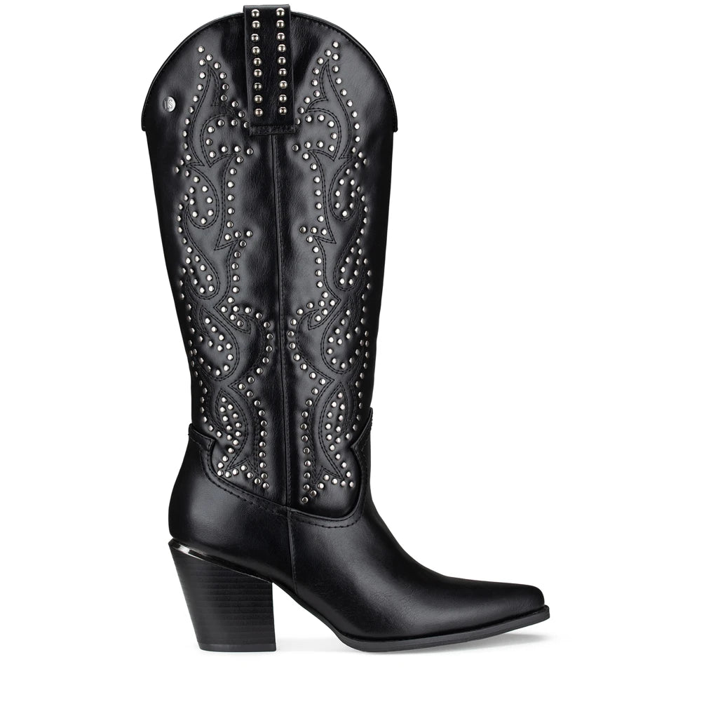 Lady Stork Bota Arly Cano Curto Salto Bloco Sintético Negro