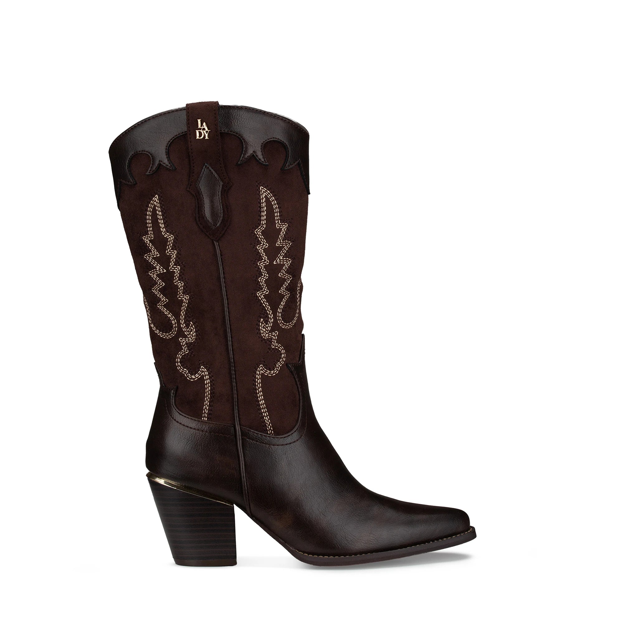 Lady Stork Bota Azul Cano Curto Salto Bloco Sintético