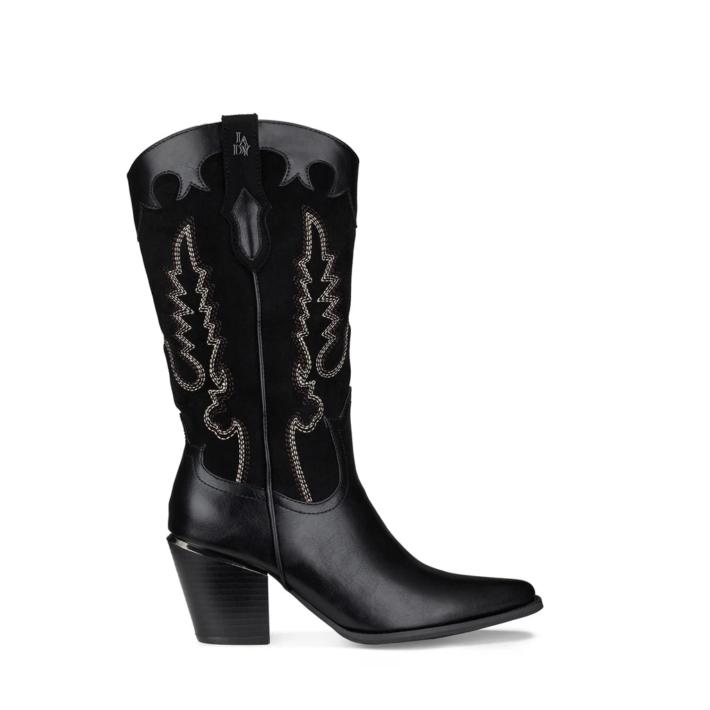 Lady Stork Bota Azul Cano Curto Salto Bloco Sintético