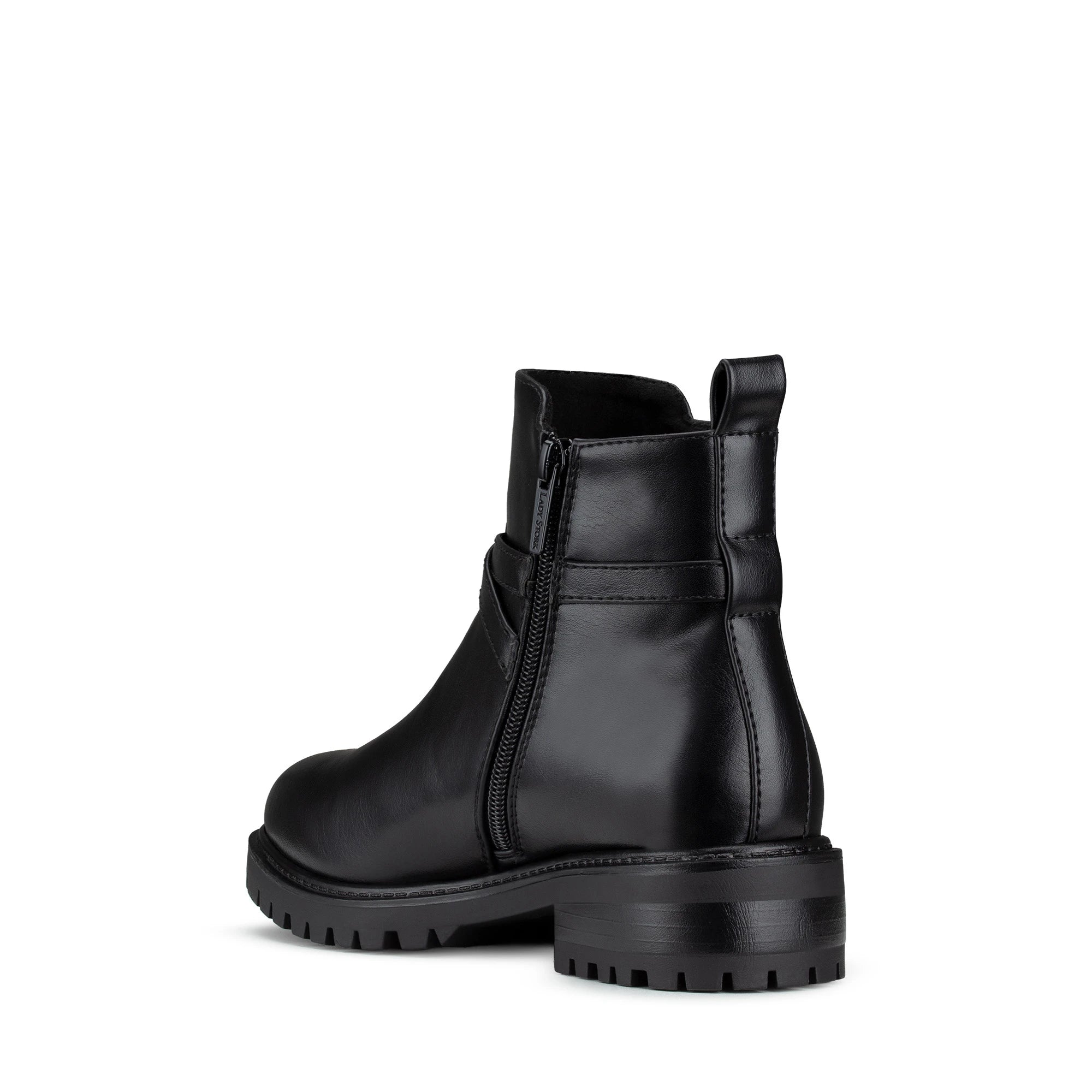 Lady Stork Bota Alba Cano Curto Salto Bloco Sintético Preto