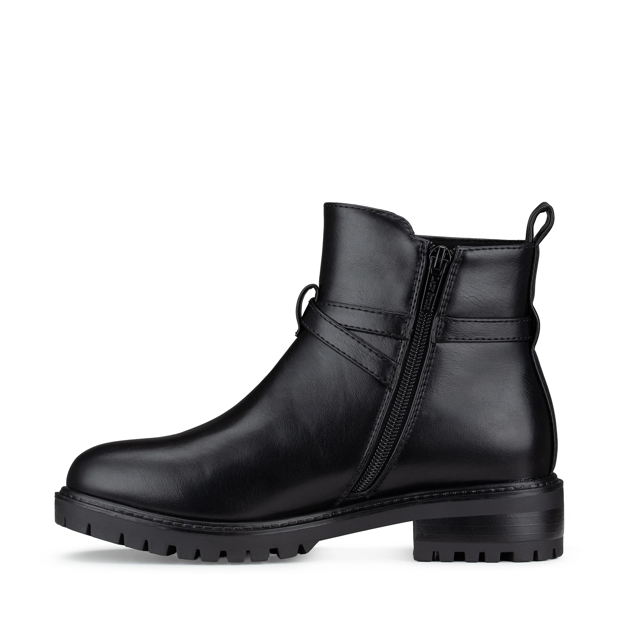 Lady Stork Bota Alba Cano Curto Salto Bloco Sintético Preto