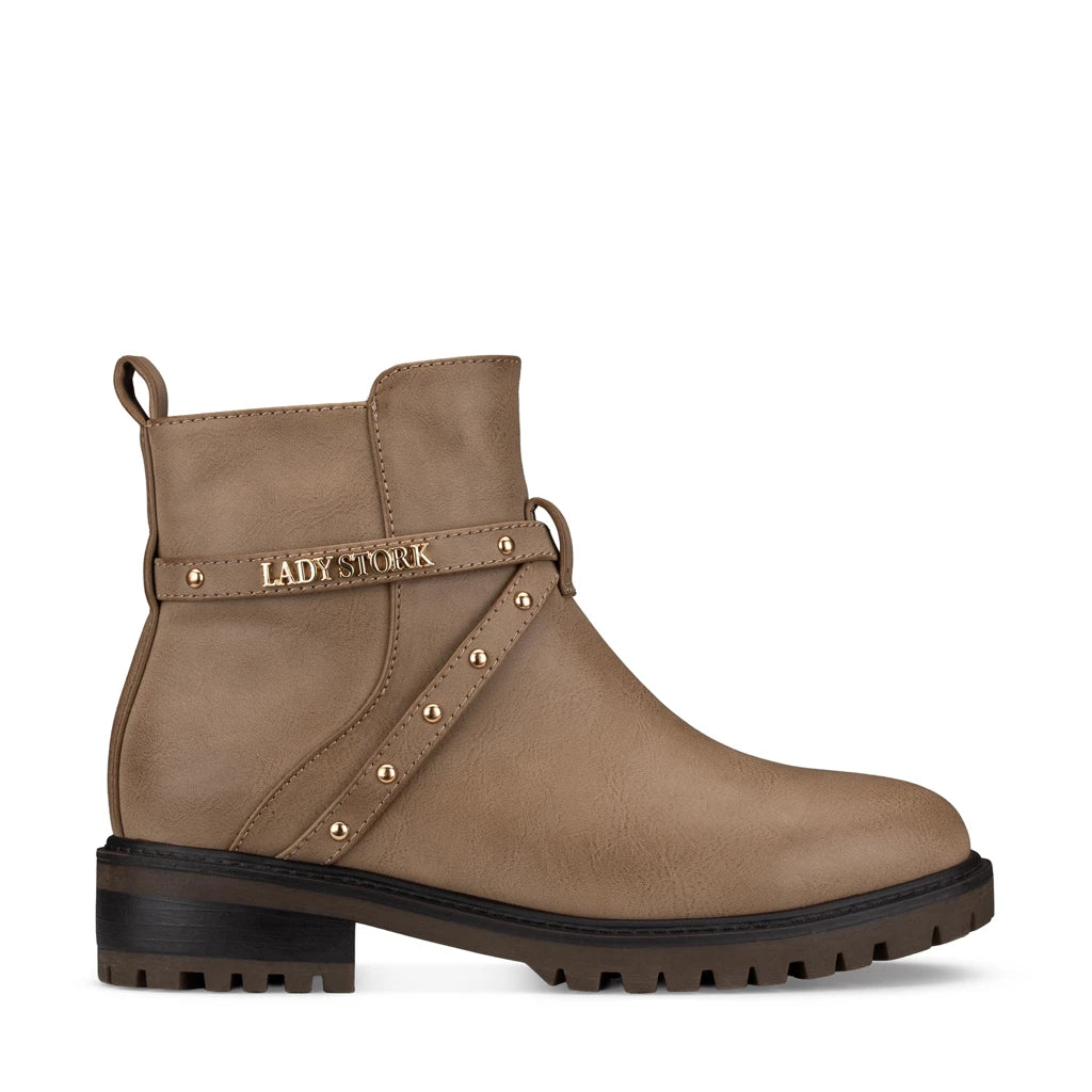 Lady Stork Bota Alba Cano Curto Salto Bloco Sintético Preto