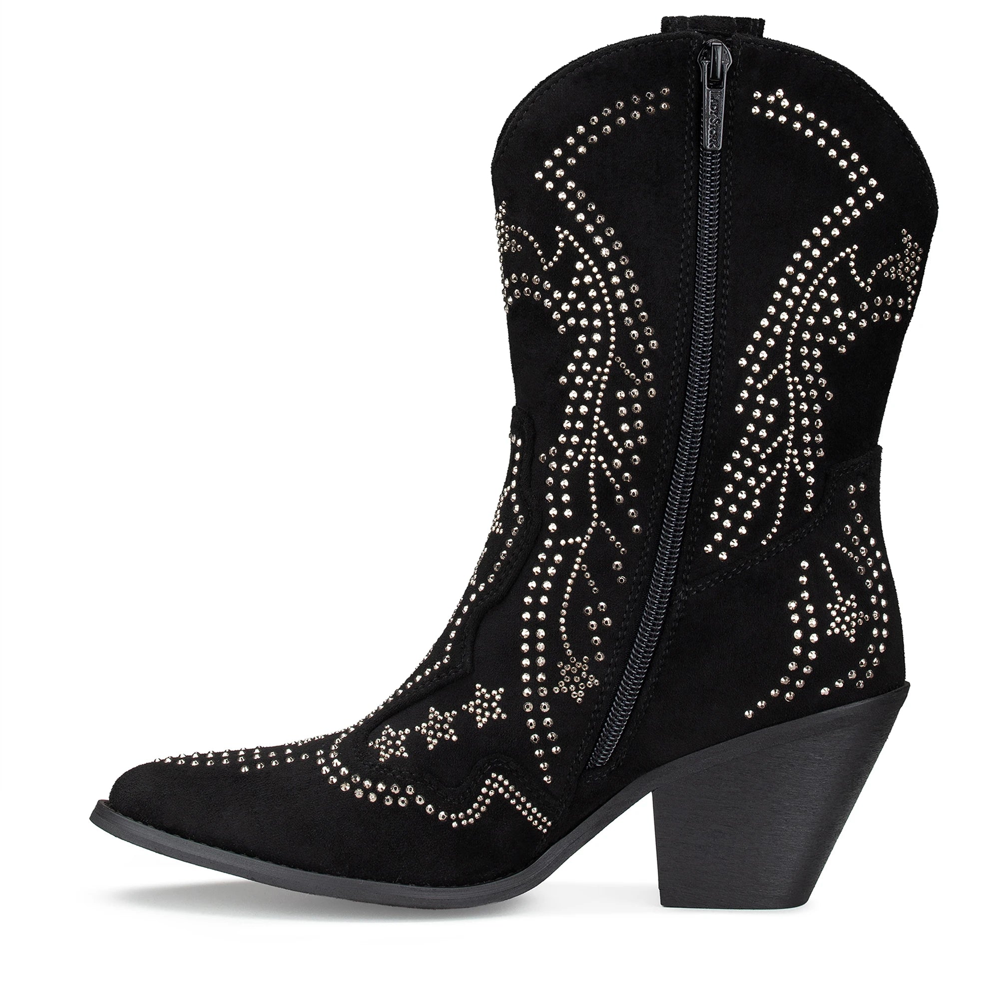 Lady Stork Bota Cyrene Cano Curto Salto Bloco Sintético Negro
