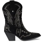 Lady Stork Bota Cyrene Cano Curto Salto Bloco Sintético Negro