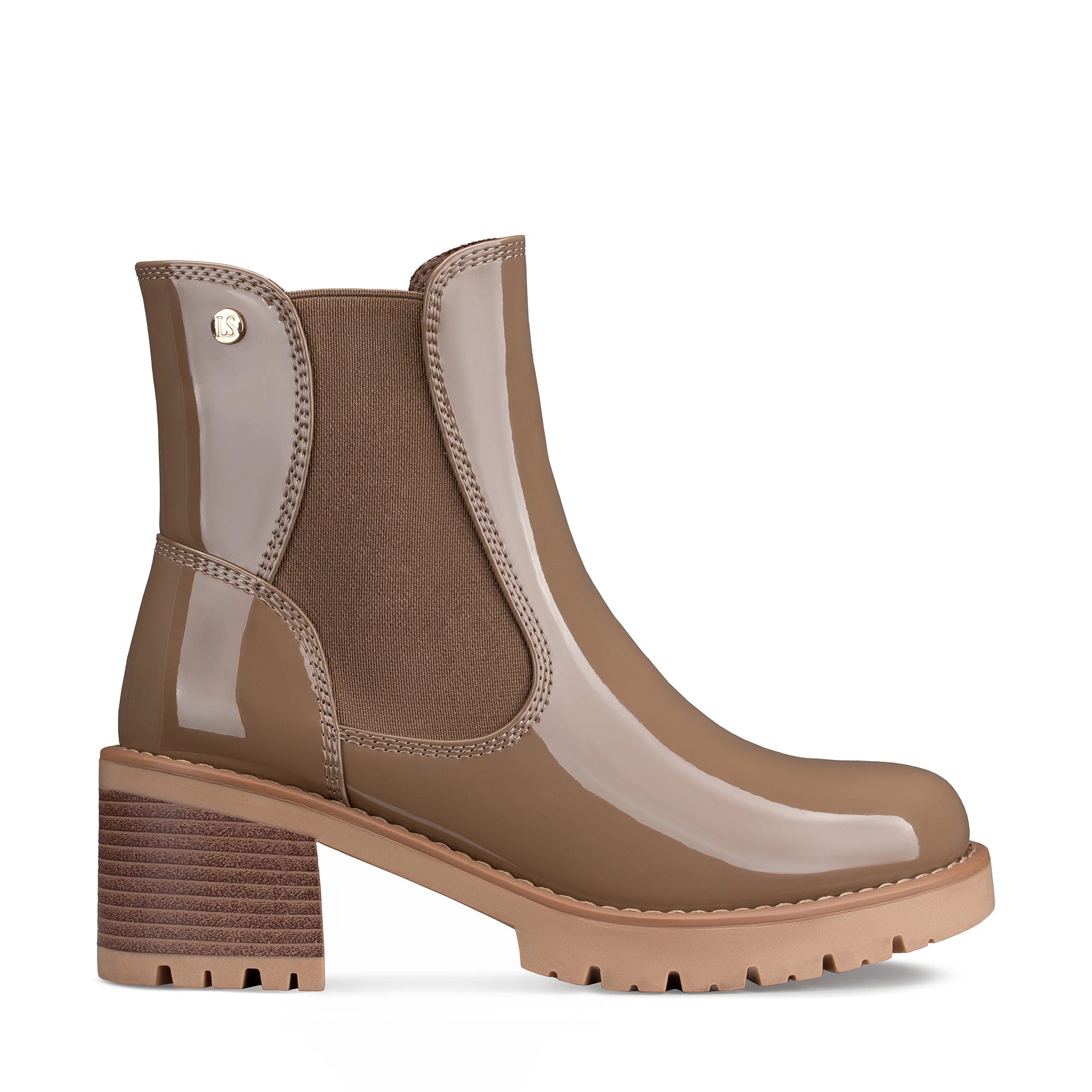 Lady Stork Bota Clara Cano Curto Salto Bloco Sintético Taupe