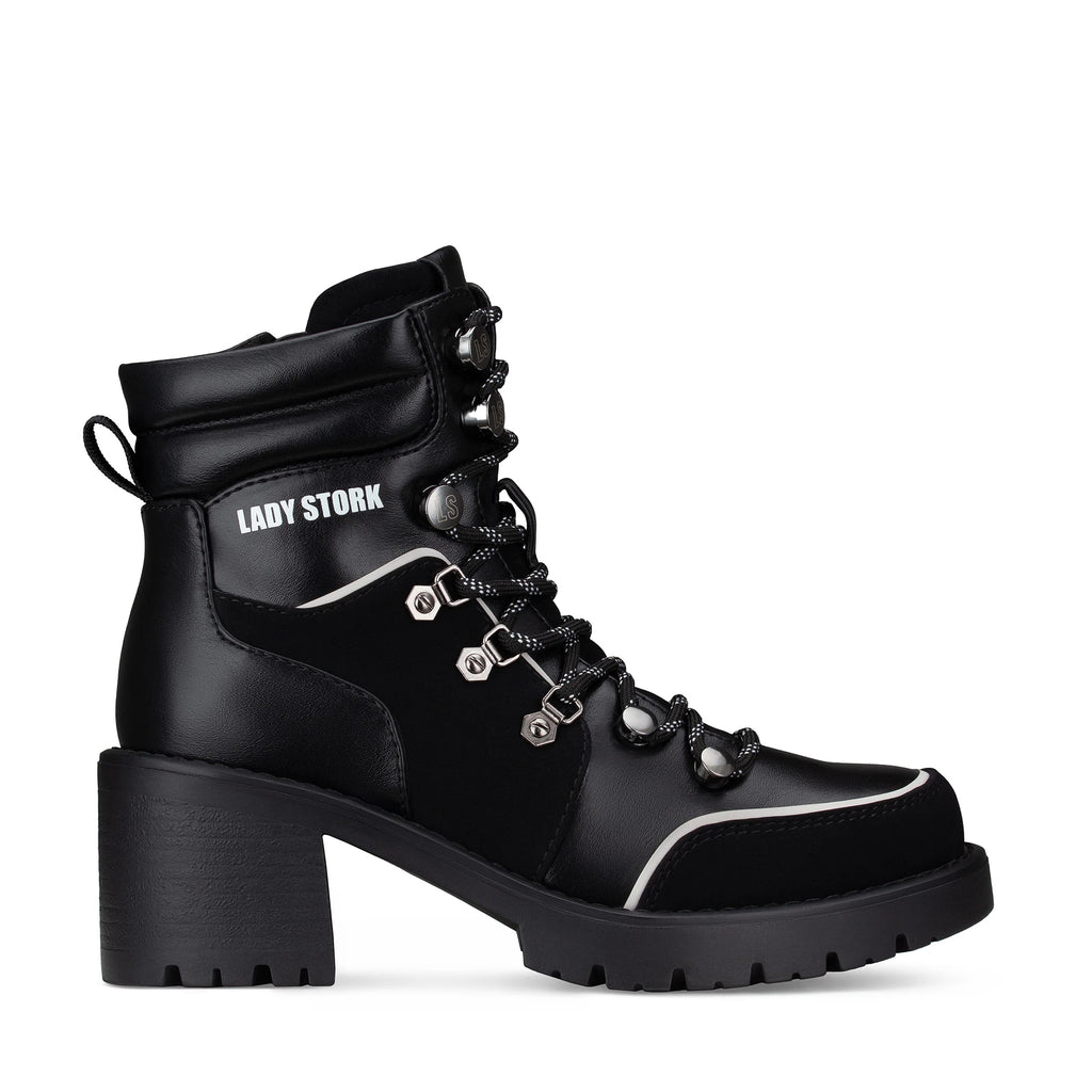 Lady Stork Bota Cielo Cano Curto Salto Bloco Sintético Negro