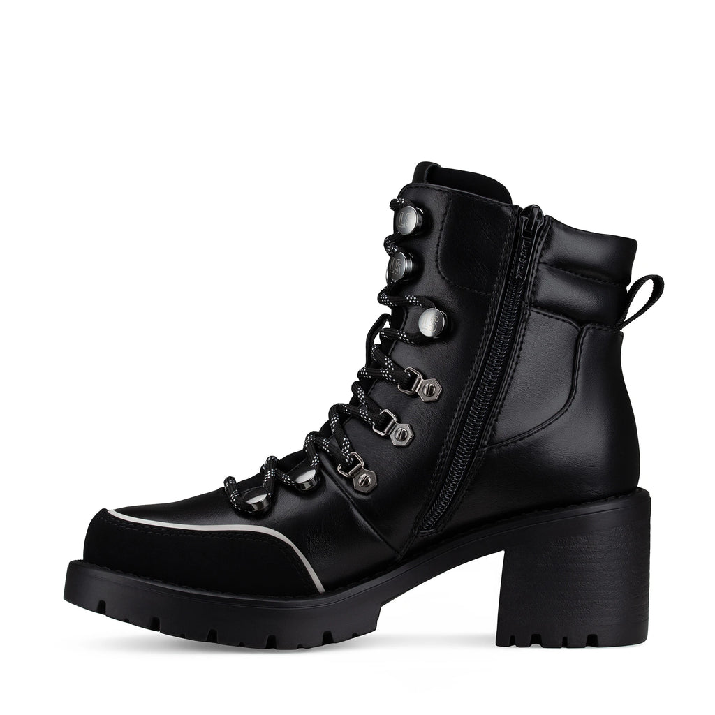 Lady Stork Bota Cielo Cano Curto Salto Bloco Sintético Negro