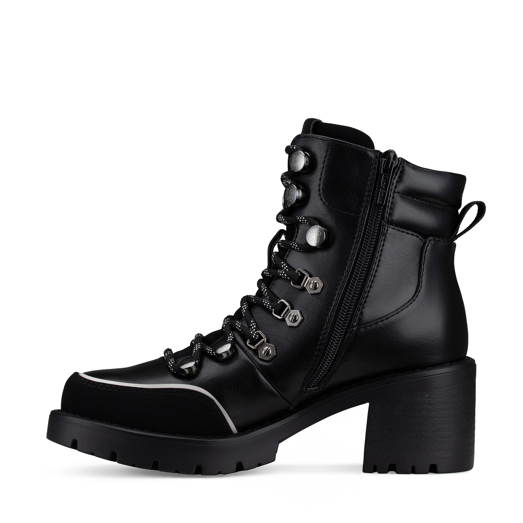 Lady Stork Bota Cielo Cano Curto Salto Bloco Sintético Negro