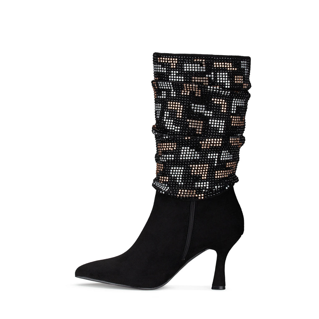 Lady Stork Bota Emily Cano Curto Salto Bloco Sintético Negro