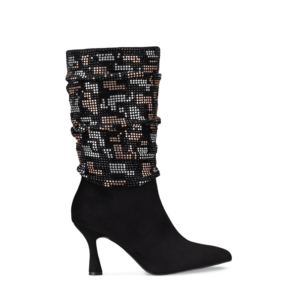Lady Stork Bota Emily Cano Curto Salto Bloco Sintético Negro