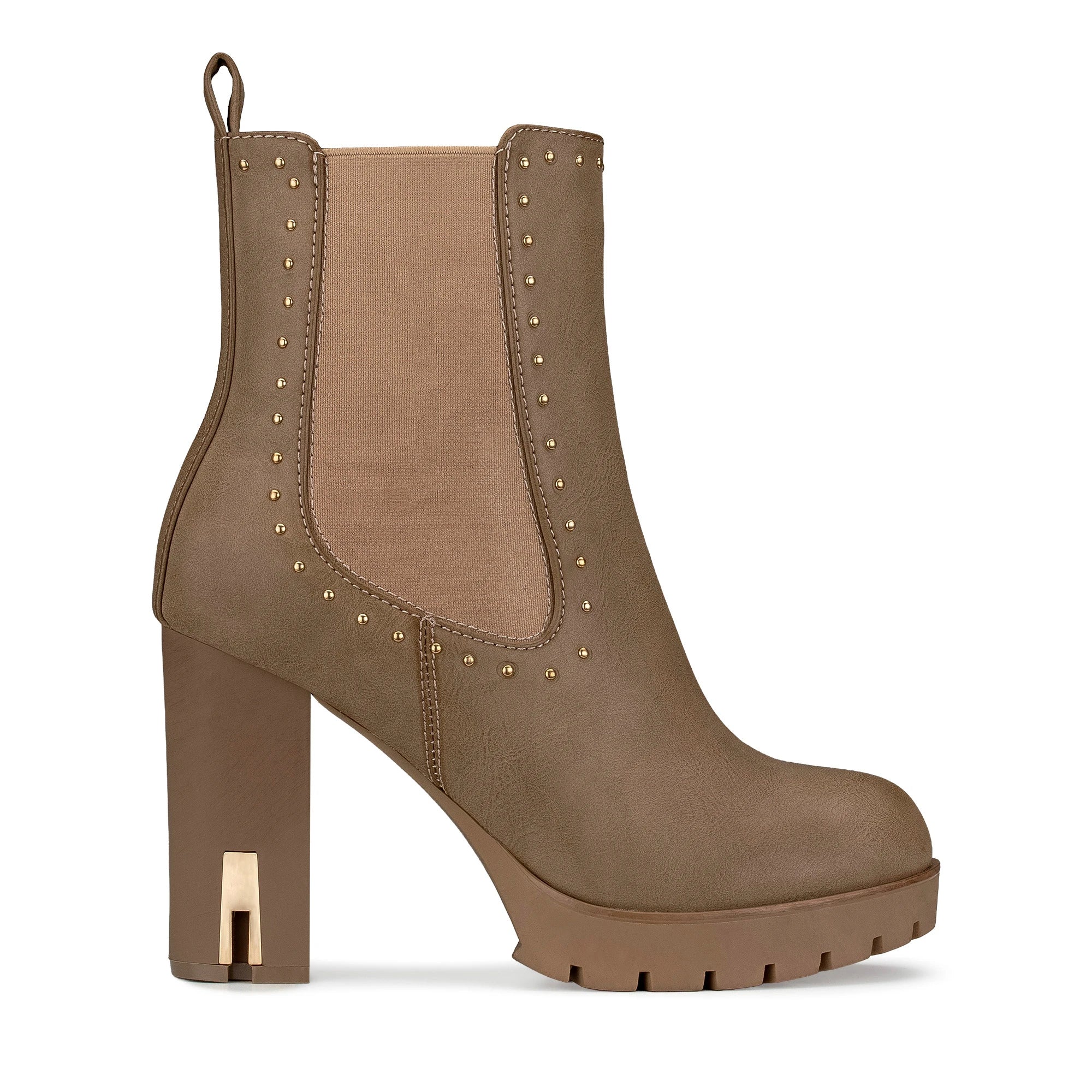 Lady Stork Bota Dominique Cano Curto Salto Bloco Sintético Beige