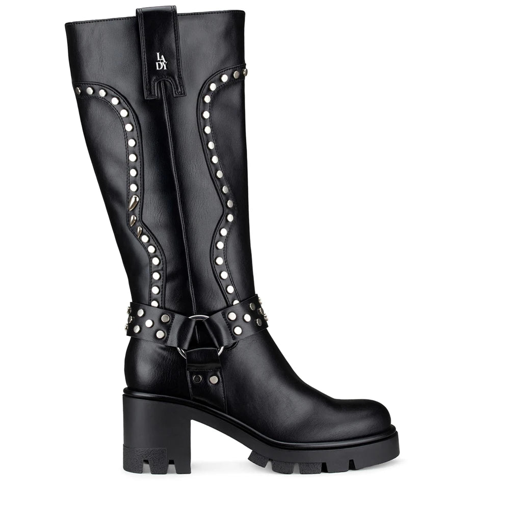 Lady Stork Bota Aitana Cano Curto Salto Bloco Sintético Negro